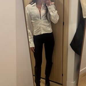 Zara White Ruched Blouse